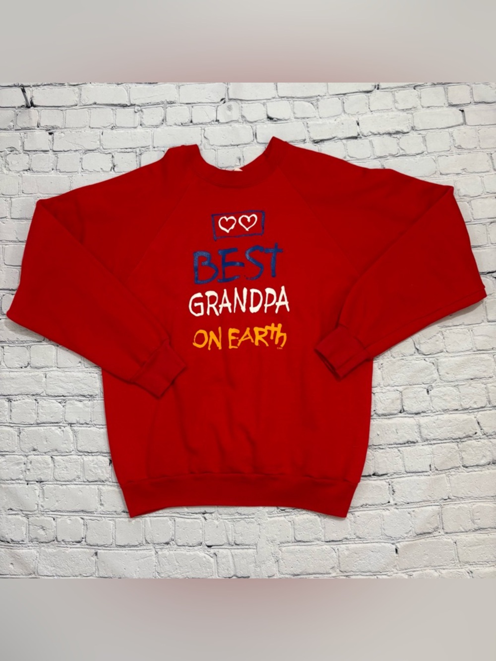 Vintage 80s BJ Designs Best Grandpa On Earth Red Crew Neck Sweatshirt Men’s L